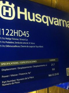 Husqvarna 122HD45 Hedge Trimmer 18 Cut 21 7cc Light Gas Powered