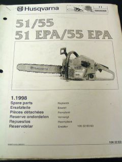 Husqvarna Chainsaw Parts Breakdown Model 51 55 51 EPA 55 EPA