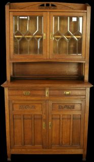 Antique French Arts Crafts Mission Buffet China Hutch
