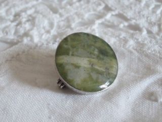Edwardian Silver RARE Scottish Iona Green Marble Agate Lace Pin Brooch