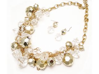 Icon 26 Large Clear Gold Acrylic Multi Beads Necklace Earrings