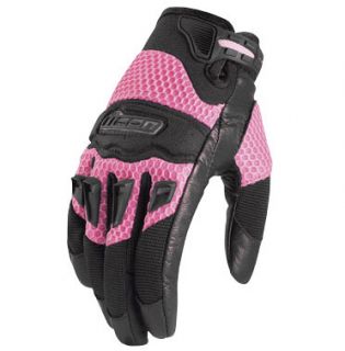 New Icon Gloves 29er Leather Motorcycle Street Bike Armor Pink Womens