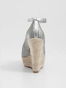 New Guess Idabel Silver Sequin Peep Toe Wedge Espadrille Pumps Shoes
