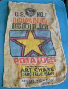 Idaho Gold Potatoes Burlap Advertising Sack Idaho Falls