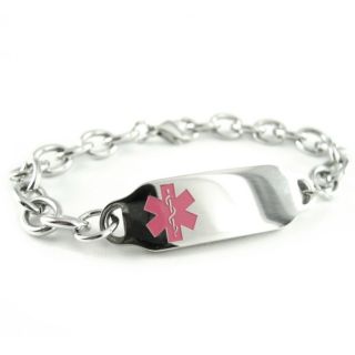 Custom Kids Engraved Medical ID Bracelet O Link Chain Pink Med Tag I2P