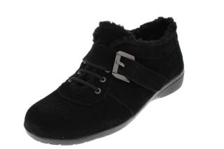 Easy Spirit New Idris Black Suede Stretch Faux Fur Trim Casual Shoes 7