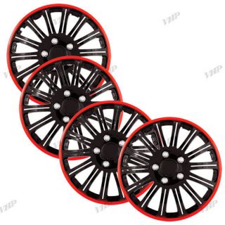 Set of 4 16 Black & Red Hubcaps Center Hub Caps Wheel Rim Covers Free