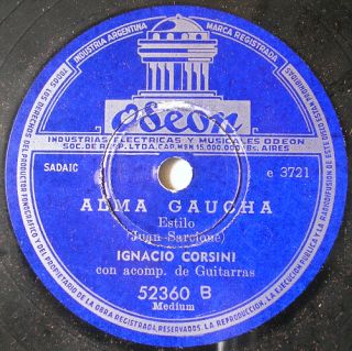 Ignacio Corsini 78 RPM Yira Yira Alma Gaucha 52360
