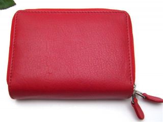 Ili Leather Credit Card Holder Card ID Case Two Zip Indexer Red New