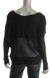 Improvd New Black Shadow Stripe Dolman Sleeve Sheer Back Pullover Top