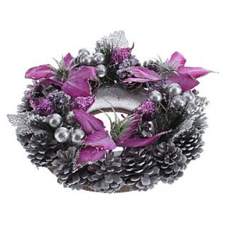 29cm 12 Sequin Paars Zilver Krans met Ballen, Pinecones en Berry