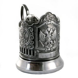 IMPERIAL EAGLE RUSSIAN COAT ARMS TEA GLASS METAL HOLDER CLASSIC GIFT