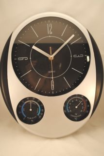 Finelife All in One Black Weather Station Quartz Wall Clock