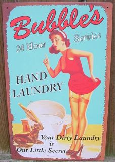 Vintage Bubbles Laundry Retro Sign 24 Hour Service Tin New