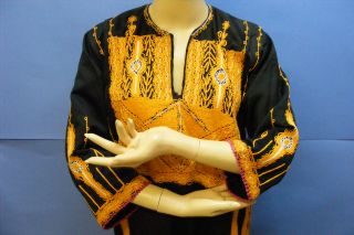 Vintage Hand Stitched Middle East Arabic Islamic Black Orange Abaya