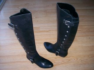 Carlos Santana Indira Boots Flat Tall Leather Black Studded Womens sz