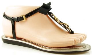 Kate Spade Indira Black Patent Gold Chain Womens Shoes Designer Thong