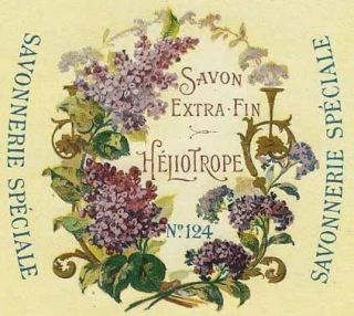 Heliotrope Antique Label Savon Extra Fin Victorian Stone Lithograph