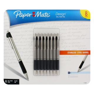  Design Retractable Ballpoint Pens Black Ink Fine Point 8 Pack