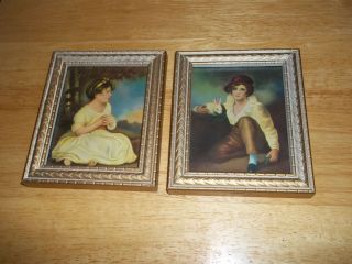 PAIR OF FRAMED VINTAGE PRINTS INGLIS BOY AND RABBIT & GIRL IN YELLOW