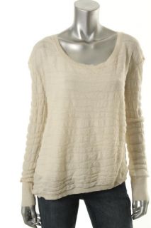 Inhabit New Ivory Textural Striped Gauze Long Sleeves Pullover Sweater
