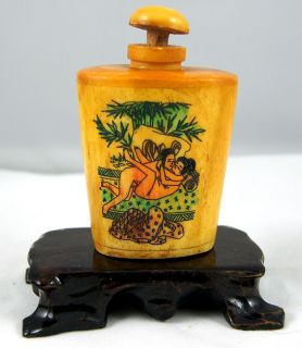  Old Ox Bone Snuff Bottle Carved Sexual Intercourse Snuff Bottle