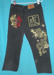Hanji Premium BROKEN IN Jeans Dragon Embroidery Back Leg W 33 H 48 R