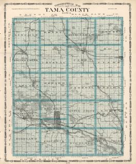 Tama County Iowa Map Authentic 1904 Dated w Towns TWPS RRs Topography