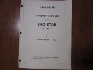 International Scout Snow Star Snow Plow Truck Parts Manual