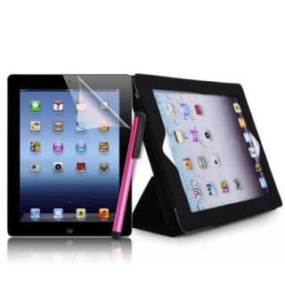  Leather Stand Case Film Guard Pink Stylus Pen for iPad 3 3G 2nd