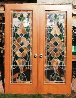 Interior Leaded Stained Glass French Mahogany Doors