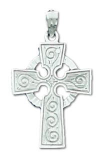 New 14k White Gold Irish Celtic Cross Pendent Necklace