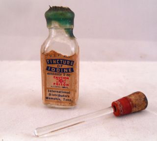 Vintage TINCTURE of iodine poison antidote COLLECTIBLE GLASS BOTTLE