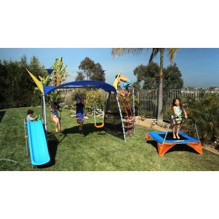 Ironkids Premier 550 Fitness Playground Swing Set with Rope Climb and