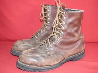 Vintage Red Wing Moc Toe Work Boots Size 10 Brown Made In USA Vibram