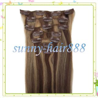 157Pcs Clips In Remy human hair extensions#4/27  medium brown with