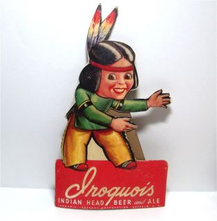 Vtg 1950s Iroquois Indian Head Beer and Ale Brave Cardboard Bar Sign
