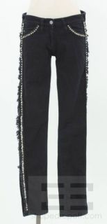 Isabel Marant Silver Studded Leather Trim Dark Skinny Jeans Size 1 New