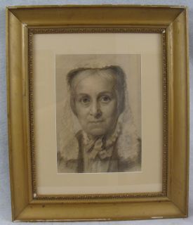 Antique Isabelle Ferry Charcoal Woman Portrait Drawing