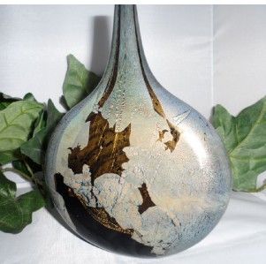 ISLE of WIGHT Black Azurene Lollipop Vase with Triangular Label. 1980