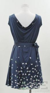 Issa London Blue White Butterfly Print Belted Dress Size US 6