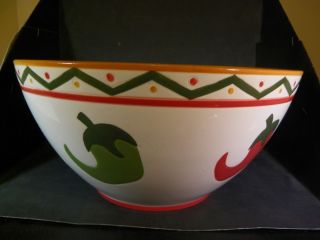 Clay Art CHILI PEPPER 4 Quart Serving Salad Bowl Large Red Yellow