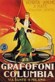 ITALY GRAMOPHONE COLUMBIA MILANO COUPLE DANCE VINTAGE POSTER REPRO