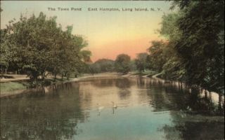 East Hampton Long Island NY The Town Pond Hand Colored Albertype c1910