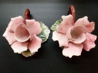 Italian Capodimonte Porcelain Pink Rose Nuova Flower Candle Holder