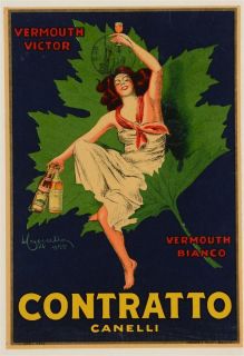 Original 1925 Advertising Italian Poster Vermouth Bianco Contratto