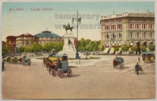  1910s Milano View Horse Buggy on Largo Cairoli Square Italia