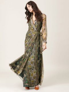Isabel Lu Silk Printed Maxi Wrap Dress XS Brand New