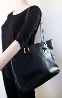 Designer iSANTI Italy Black Pebbled Leather Large Shopper Tote Bag