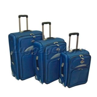 3PC Blue Deluxe Expandable Rolling Luggage Set Travel Wheeled Upright